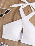 Chic Striped Two-Piece Swimsuit Set for Women - High Stretch, Crisscross Halter Top & High-Waist Bottoms, Machine Washable