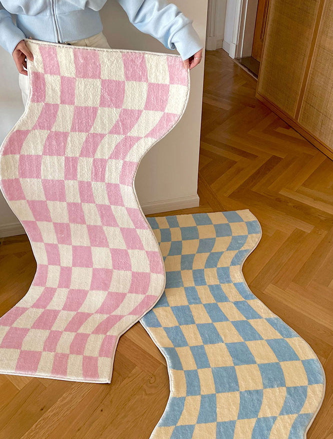 Qfdian Danish Pastel Wavy Checkered Rugs