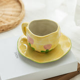Qfdian Retro Handpainted Cup & Saucer Set