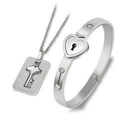 Couple Jewelry Stainless Steel Bracelet Love Heart Lock Bracelets Bangles Key Pendant Necklace for Lover Jewelry Gift