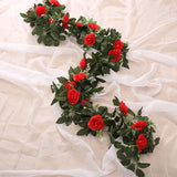 Qfdian  Silk Artificial Rose Vine Hanging Flowers for Wall Christmas Rattan Fake Plants Leaves Garland Romantic Wedding Home Decoration