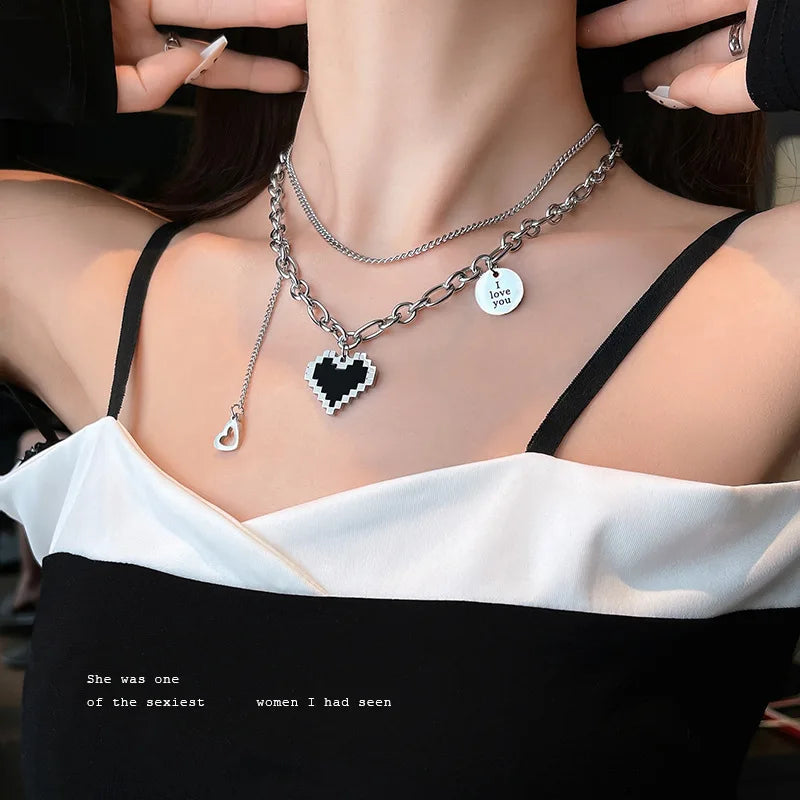 2024 New Senior Fashion Women Pendant Necklaces Fine Double Link Chain Metal Heart Party Necklace Jewelry Gift