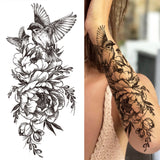 Qfdian  Realistic Fake Peony Temporary Tattoos For Women Girl Black Rose Elephant Flower Tattoo Sticker Tiger Anemone Tatoos Half Sleeve