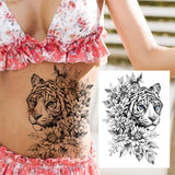 Qfdian  Sexy Tiger Flower Temporary Tattoo For Women Girl Skull Leopard Lion Tattoos Sticker Black Fake Tribal Animal Large Wasit Tattos