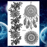 Qfdian  Tribal Henna Temporary Tattoos For Women Girls Adult Lace Black Mandala Tattoo Sticker Fake Flower Lotus Moon Tatoos Waterproof