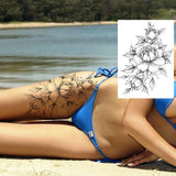 Qfdian  Realistic Sexy Peony Tattoos Temporary Women Adult Flower Arm Tattoos Sticker Waterproof Fake Floral Bloosom Body Leg Art Tatoos