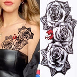 Qfdian  Realistic Peony Flower Temporary Tattoo For Women Compass Lotus Rose Dreamcatcher Tattoo Sticker Black Dragon Fake Lace Tatoo