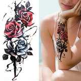 Qfdian  Realistic Peony Flower Temporary Tattoo For Women Compass Lotus Rose Dreamcatcher Tattoo Sticker Black Dragon Fake Lace Tatoo