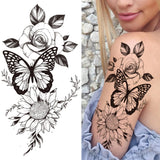 Qfdian  Lily Chains Flower Temporary Tattoos For Women Girl Black Butterfly Dream Catcher Tattoo Sticker Fake Rose Sexy Tatoos Back Body