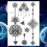 Qfdian  Tribal Henna Temporary Tattoos For Women Girls Adult Lace Black Mandala Tattoo Sticker Fake Flower Lotus Moon Tatoos Waterproof