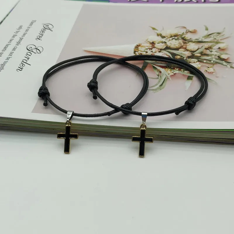 2 pcs/lot Cross Couple Bracelet New Fashion White Black Color Charm Bracelet Gift For Friend Lover Handmade Trendy Jewelry