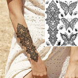Qfdian  Tribal Henna Temporary Tattoos For Women Girls Adult Lace Black Mandala Tattoo Sticker Fake Flower Lotus Moon Tatoos Waterproof