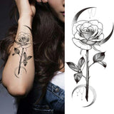 Qfdian  Large Realistic Flower Fake Tattoo Stickers For Woman Female Azalea Snake Flower Temporary Tattoos Body Art Water Transfer Tatoo