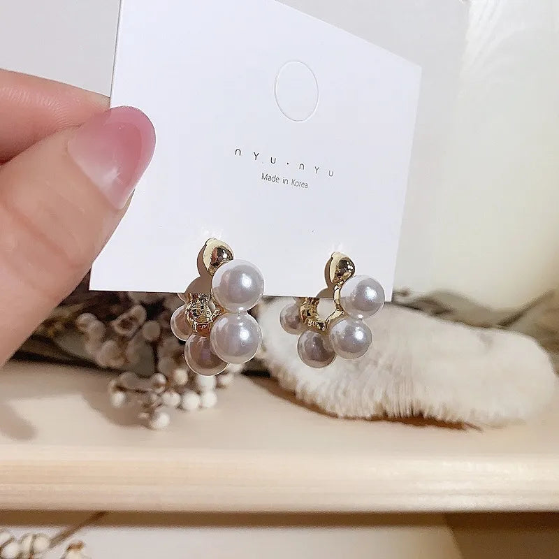 Elegant Celebrity Metal Korean Pearl Earrings For Woman Fashion Jewelry New Luxury Wedding Party Girl's Unusual Earrings