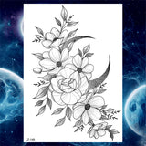 Qfdian  Flower Peony Temporary Tattoos For Women Girls Flora Snake Tattoo Sticker Black Lavender Sexy Fake Large Tatoos Sweatpea Dahlia