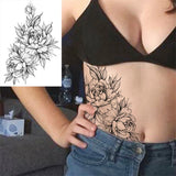 Qfdian  Flower Peony Temporary Tattoos For Women Girls Flora Snake Tattoo Sticker Black Lavender Sexy Fake Large Tatoos Sweatpea Dahlia