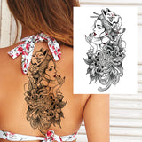 Qfdian  Sexy Tiger Flower Temporary Tattoo For Women Girl Skull Leopard Lion Tattoos Sticker Black Fake Tribal Animal Large Wasit Tattos