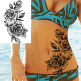 Qfdian  Flower Peony Temporary Tattoos For Women Girls Flora Snake Tattoo Sticker Black Lavender Sexy Fake Large Tatoos Sweatpea Dahlia