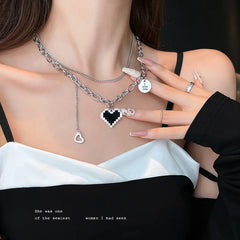 2024 New Senior Fashion Women Pendant Necklaces Fine Double Link Chain Metal Heart Party Necklace Jewelry Gift