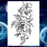 Qfdian  Flower Peony Temporary Tattoos For Women Girls Flora Snake Tattoo Sticker Black Lavender Sexy Fake Large Tatoos Sweatpea Dahlia