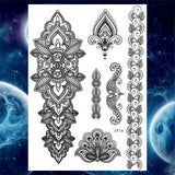 Qfdian  Tribal Henna Temporary Tattoos For Women Girls Adult Lace Black Mandala Tattoo Sticker Fake Flower Lotus Moon Tatoos Waterproof