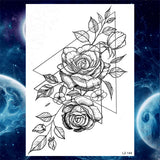Qfdian  Flower Peony Temporary Tattoos For Women Girls Flora Snake Tattoo Sticker Black Lavender Sexy Fake Large Tatoos Sweatpea Dahlia