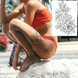 Qfdian  Realistic Sexy Peony Tattoos Temporary Women Adult Flower Arm Tattoos Sticker Waterproof Fake Floral Bloosom Body Leg Art Tatoos