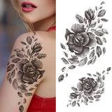 Qfdian  Realistic Fake Peony Temporary Tattoos For Women Girl Black Rose Elephant Flower Tattoo Sticker Tiger Anemone Tatoos Half Sleeve