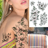 Qfdian  Realistic Orchid Lily Flower Temporary Tattoo For Women Rose Fake Tattoo Sticker Cluster Realistic Water Transfer Black Tatoos