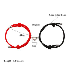 Romantic 2pcs/Set Heart Magnetic Couple Bracelets Men Women Classic Black White Paired Lovers Braclet Adjustable Braslet Knot