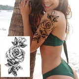 Qfdian  Black Tulip Totem Tattoos Stickers Women Body Waist Arm Art Bracelet Tattoos Temporary Girls Butterfly Tatoos Rose Chains