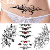 Qfdian  Black Tulip Totem Tattoos Stickers Women Body Waist Arm Art Bracelet Tattoos Temporary Girls Butterfly Tatoos Rose Chains