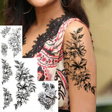Qfdian  Realistic Orchid Lily Flower Temporary Tattoo For Women Rose Fake Tattoo Sticker Cluster Realistic Water Transfer Black Tatoos
