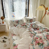 Vintage Floral Dovet Cover Set Elegant and Shabby Ruffle Farmhouse 100%Cotton White Soft Pink Girls Bedding Princess Bedskirt