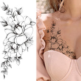 Qfdian  Large Realistic Flower Fake Tattoo Stickers For Woman Female Azalea Snake Flower Temporary Tattoos Body Art Water Transfer Tatoo