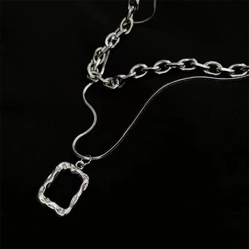 2024 Fashion Unisex Multilayer Hip Hop Long Chain Necklace For Women Jewelry Gifts Square Pendant Necklace Accessories