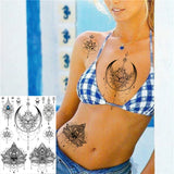 Qfdian  Tribal Henna Temporary Tattoos For Women Girls Adult Lace Black Mandala Tattoo Sticker Fake Flower Lotus Moon Tatoos Waterproof