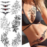 Qfdian  Black Tulip Totem Tattoos Stickers Women Body Waist Arm Art Bracelet Tattoos Temporary Girls Butterfly Tatoos Rose Chains