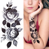 Qfdian  Realistic Peony Flower Temporary Tattoo For Women Compass Lotus Rose Dreamcatcher Tattoo Sticker Black Dragon Fake Lace Tatoo
