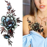 Qfdian  Realistic Peony Flower Temporary Tattoo For Women Compass Lotus Rose Dreamcatcher Tattoo Sticker Black Dragon Fake Lace Tatoo