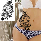 Qfdian  Flower Peony Temporary Tattoos For Women Girls Flora Snake Tattoo Sticker Black Lavender Sexy Fake Large Tatoos Sweatpea Dahlia