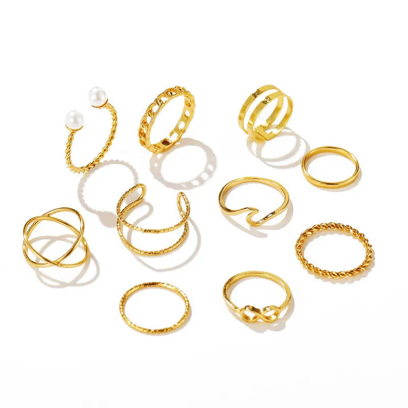 10pcs Punk Gold Color Chain Rings Set For Women Girls Fashion Irregular Finger Thin Rings Gift Female Knuckle Jewelry Party