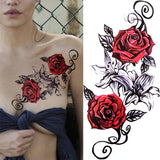 Qfdian  Realistic Peony Flower Temporary Tattoo For Women Compass Lotus Rose Dreamcatcher Tattoo Sticker Black Dragon Fake Lace Tatoo