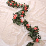 Qfdian  Silk Artificial Rose Vine Hanging Flowers for Wall Christmas Rattan Fake Plants Leaves Garland Romantic Wedding Home Decoration