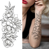 Qfdian  Large Realistic Flower Fake Tattoo Stickers For Woman Female Azalea Snake Flower Temporary Tattoos Body Art Water Transfer Tatoo