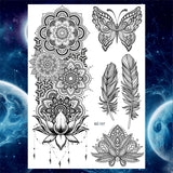 Qfdian  Tribal Henna Temporary Tattoos For Women Girls Adult Lace Black Mandala Tattoo Sticker Fake Flower Lotus Moon Tatoos Waterproof