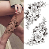 Qfdian  Realistic Fake Peony Temporary Tattoos For Women Girl Black Rose Elephant Flower Tattoo Sticker Tiger Anemone Tatoos Half Sleeve