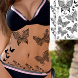 Qfdian  Tribal Henna Temporary Tattoos For Women Girls Adult Lace Black Mandala Tattoo Sticker Fake Flower Lotus Moon Tatoos Waterproof