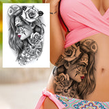 Qfdian  Sexy Tiger Flower Temporary Tattoo For Women Girl Skull Leopard Lion Tattoos Sticker Black Fake Tribal Animal Large Wasit Tattos