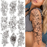 Qfdian  Realistic Fake Peony Temporary Tattoos For Women Girl Black Rose Elephant Flower Tattoo Sticker Tiger Anemone Tatoos Half Sleeve